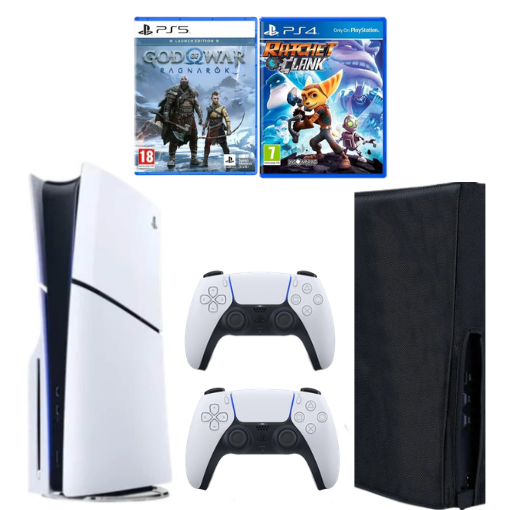 [Super Combo] SONY Playstation 5 (PS5) Slim Disc Edition 1TB + Extra DualSense Controller + God of War Ragnarok (PS5 Ver) + Ratchet & Clank (PS4 Ver) + Vertical Stand + Dust Cover Pre-owned Console India